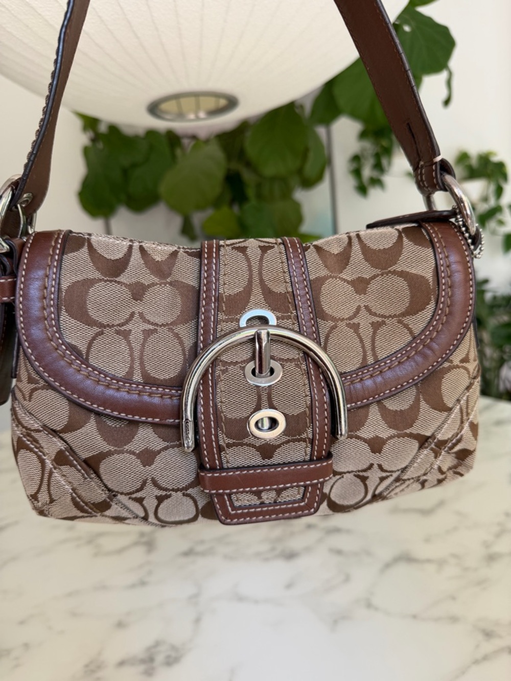 COACH Vintage Y2K Soho Signature Small Flap Buckle Shoulder Bag 10296 Brown Tan - Picture 16 of 16